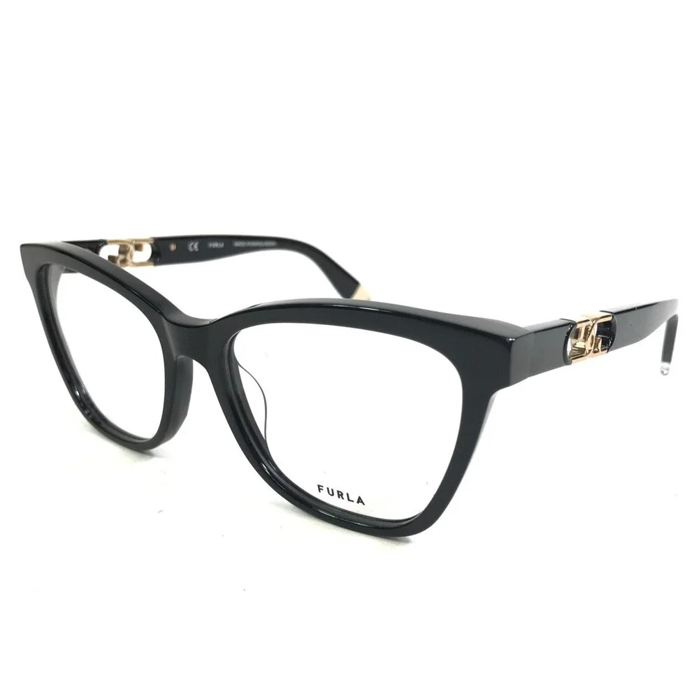 Furla Eyeglasses Frames VFU633 COL.0700 Black Gold Cat Eye Full Rim 53-17-135